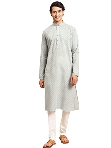 Image of Rajubhai Hargovindas Men's Chikankari Embroidered Cotton Kurta (Ches)