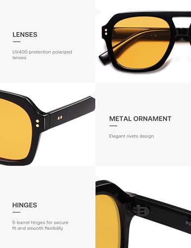 Image of SOJOS Retro Thick Polarized Aviator Sunglasses for Women Men, Large Trendy Bold Square Pilot Shades SJ2385