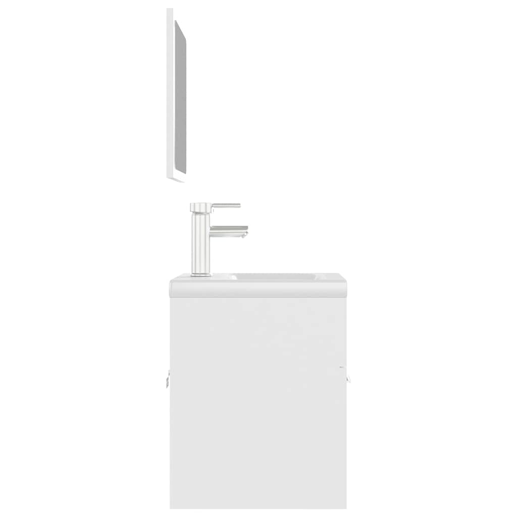 Badmöbel-Set Weiß 41 x 38,5 x 46 cm Waschbecken mit Unterschrank aus Holzwerkstoff Keramikspüle Spiegel Modern Robust für kleines Gäste-WC und Badezimmer
