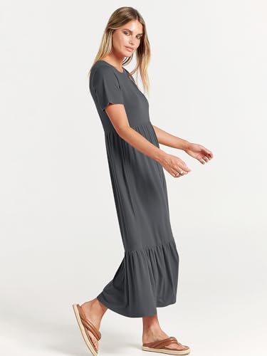 Image of ANRABESS Womens 2026 Summer Casual Maxi Dress A line Tiered Flowy Short Sleeve Crewneck T Shirt Beach Travel Long Dresses