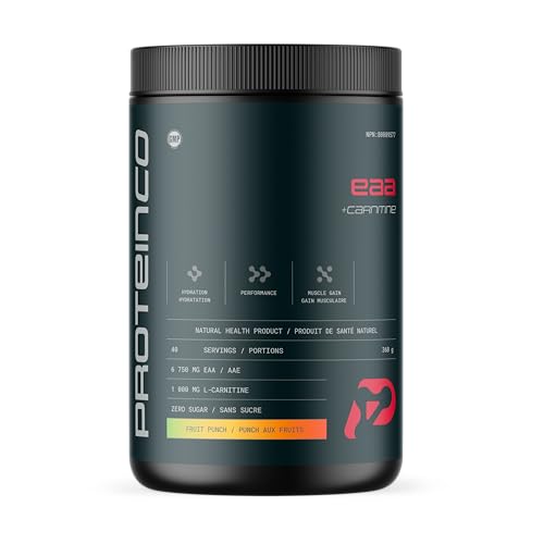 ProteinCo | EAA Powder + Carnitine | Essentials Amino Acids | Muscle Growth & Recovery | 40 Servings | 360g | Fruit Punch