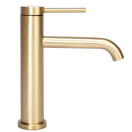 Rea Rubinetto Da Lavabo Clif Gold Brush Miscelatore Monocomando Da Bagno In Ottone Rubinetto Regolabile Caldo E Freddo (Oro Spazzolato) - 3