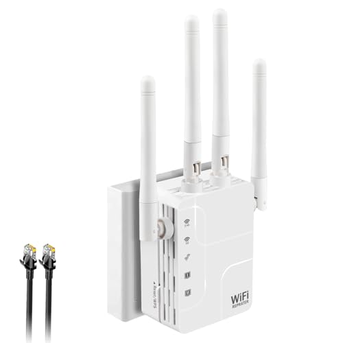 WLAN Repeater AC1200 WLAN Verstärker,Dualband 5GHz & 2.4GHz Wireless Signal WiFi Range Extender mit WPS, Access Point, 2 LAN Ports, 360° Volle Abdeckung, LED Anzeige, Kompatibel zu Allen WLAN Geräten