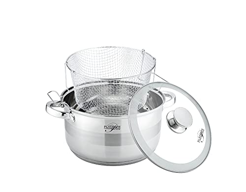 Friteuse 3 pièces en acier inoxydable 18/10 de qualité supérieure avec panier à induction Ø 24 × 14,5 cm, casserole 6,6 l avec couvercle