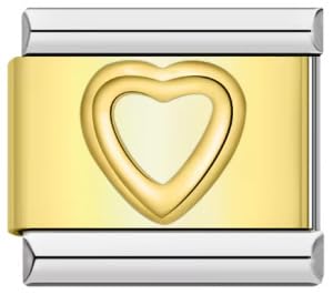 Love Heart Gold Two Tone Charm Silver Italian 9mm Link Stainless Steel Bracelet Charm Compatible With 9mm Bracelet