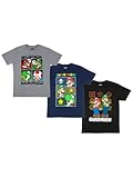 Nintendo Super Mario Boys T-Shirts 3-Pack, Super Mario Bros Characters 3-Pack of Tees for Boys Bundle Set (Navy/Grey/Black, Size 7)