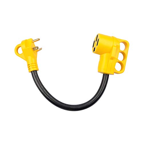 ClearMax RV Heavy Duty Electrical Dogbone Adapter with Handle, 30Amp Male to 50Amp Female - TT-30P to 14-50R,18 inches, Flexible 180 Degree Turn, Waterproof Camper Cord