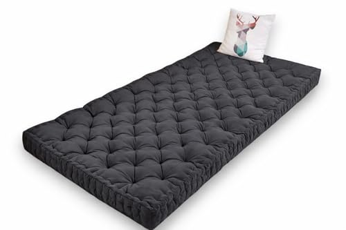 Image of ATOOTFUSION Soft Cotton Floor Box Mattress, 5-Inch Thick, Foldable, Movable, Medium Firm, Solid Colored (Dark Grey, Double Bed 72X72X5 Inches)