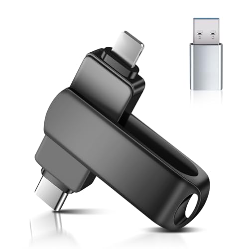 Clé USB 3.0 128 Go, clé 3 en 1 avec Port Lightning,USB-A,USB-C,Clé USB C Externe Mémoria pour Android Smartphone Stockage,Tablettes,Mac et PC, sans...