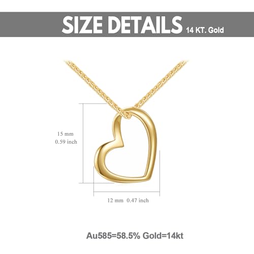 SISGEM 14k Gold Open Heart Necklace for Women, Real Gold Love Pendant and Wheat Chain Jewelry for Wife, Gifts for Her, 18 Inch3