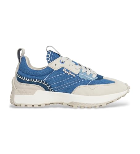 Pepe Jeans baskets en cuir bleu Lucky Denim décontractées