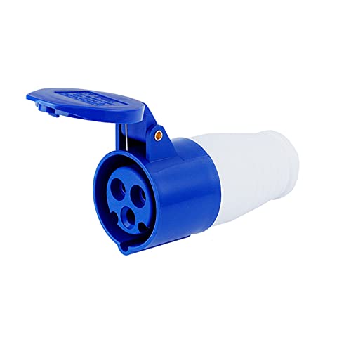 16A 240V 3-Pin Weather Proof Industrial Socket, Conform to ICE309-2 Dustproof Replacement Socket with Cover , 1 Pack, Blue