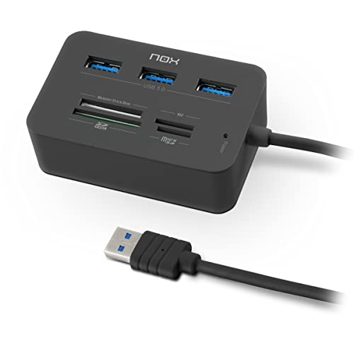 NOX Xtreme Products Card Reader Complete USB 3 – HUB USB y Lector de Tarjetas, USB 3.0, Compatible Windows/Mac/Linux, Dimensiones 77×50×26 mm, Color Negro