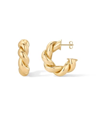 PAVOI 14K Gold Plated Chunky Twisted Puffed Rope Hoop Earrings for Women | Gold Earring Pair