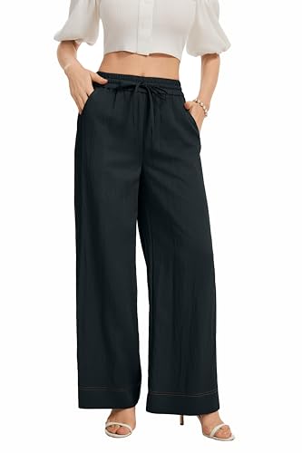 Image of KICZOY Women Flowy Pants Drawstring Waist Wide Leg Palazzo Beach Pants Loose Fit with Pockets