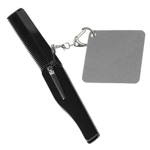 PLAFOPE Folding Beard Comb Keychain Men's Styling Pocket Comb Fine Tooth Travel Accessory Small Mirror