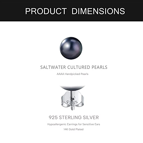 YAMI Black/Grey/White Pearl Earrings, Real Cultured Pearl, 925 Sterling Silver Stud Earrings Plated with 18K Gold, Classic & Elegant Jewelry Gifts for Women, Hypoallergenic Earrings for Sensitive Ears4