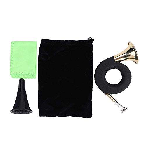 Bb Jagdhorn, Messing Jagdhorn Mini leichte tragbare Horn Messing Instrument Set mit Aufbewahrungstasche sauberes Tuch und Halterung