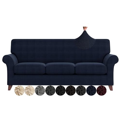 ZNSAYOTX 4 Piece Oversized Sofa Covers for Living Room Anti Slip Stretch Couch Covers for 3 Cushion Couch Pets Dogs Sofa Slipcover Machine Washable Furniture Protector (Navy Blue, XL Sofa)