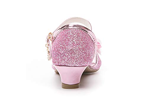 Girls Glitter Open Toe Kitten Low Heel Sandals Rhinestone Bridesmaids Wedding Party Dress Pumps (Toddler/Little Girl)3