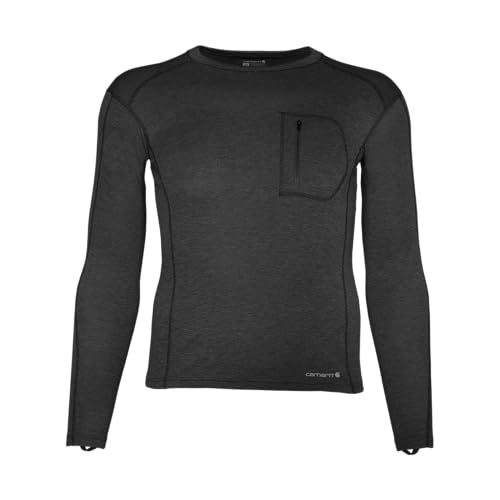 Carhartt Men's Force Midweight Synthetic-Merino Wool Blend Base Layer Crewneck Pocket Top, Black...