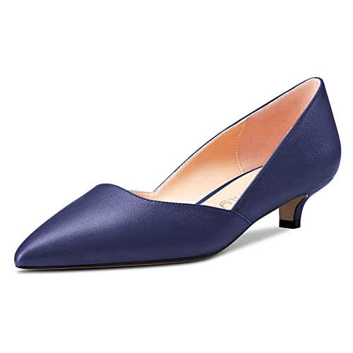 NobleOnly Women Kitten Low Heel Pointed Toe Pumps Slip-on Wedding Office 1.4 Inches Heels