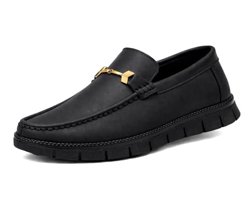 Kraasa Men’s Casual Loafers | Synthetic Leather Upper | Comfortable PU Sole | Slip-On Buckle Office, Party Shoes Black UK 9