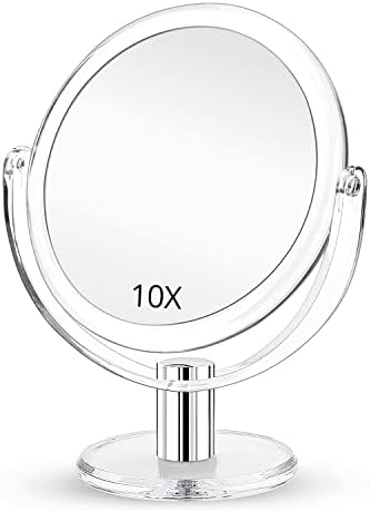 Fabuday Magnifying Makeup Mirror Double Sided 7 Inch Tabletop Mirror with 1X & 10X Magnification, Magnified Desk Mirror for Makeup, Cosmetic Vanity Mirror with Stand and 360° Rotation, Acrylic