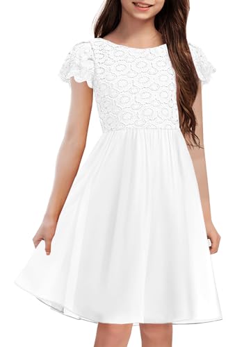 HOSIKA Summer Flower Girls Vintage Lace Chiffon A-Line Semi Formal Wedding Birthday Dress for 6-12 Years Kids