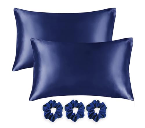 GLUN® Satin Silk Pillow Covers with 3 Pieces Silk Scrunchies for Women Hair, Envelope Closure Type Covers Shiny Navy Blue Colour Pack of 2 (B0CXSZTRLP) Amazon Price History, Amazon Price Tracker