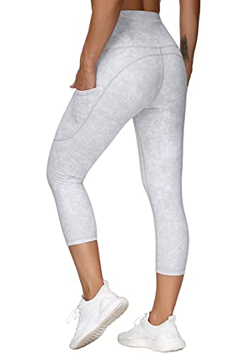 Image of THE GYM PEOPLE Thick High Waist Capris Yoga Pants with Pockets, Tummy Control Workout Running Yoga Leggings for Women