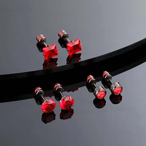 5 Pairs Colorful Screw Back Of Earrings Cz Titanium Studs For Women Men,20G 6Mm Surgical Steel Hypoallergenic Screw On Double Sided Barbell Stud Earring For Sensitive Ears (Red Cz) #TOP4
