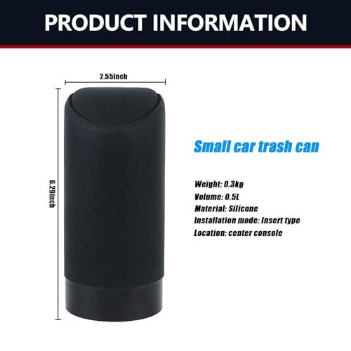 Image of UGSHY 1 PC Car Trash Can with Lid, 2.5 inch x 6.2 inch Silicone Portable Small Trash Can, Cup Type Embedded Integrated Waterproof Trash Can for Most Cars SUVs and Trucks (Black)
