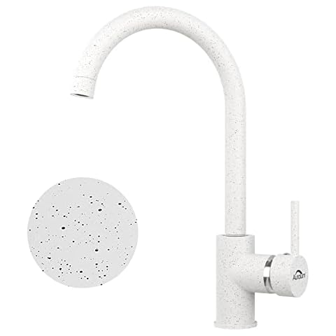 Grifo de Cocina AuraLum con Aireador Desmontable y Caño Alto Giratorio 360°, Blanco Cover