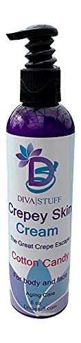 Diva Stuff Crepey Skin Body & Face Cream with Hyaluronic Acid, Alpha Hydroxy and more for Dry & Damaged Skin, 8oz - Cotton Candy (Made in the USA)