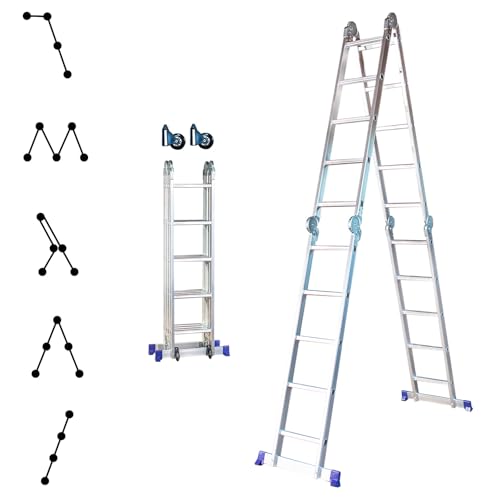 HOSTRÖM Escalera Plegable articulada STAVALANCE4x5, 5,7 m, 20 peldaños, multifunción, Espaciador para Pared, Taburete, Aluminio, Altura de Trabajo máx. 6,29 m.
