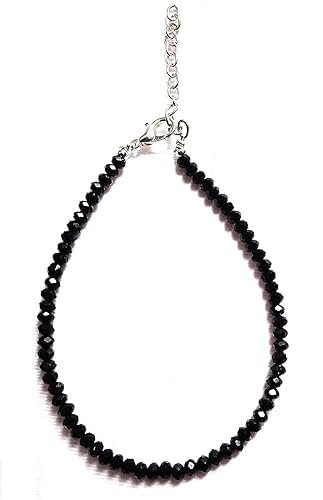 handmade german metal silver simple glossy black beads chain anklet for women | girls | nazariya| payal | single leg |beadswork| workwear| lucky protection