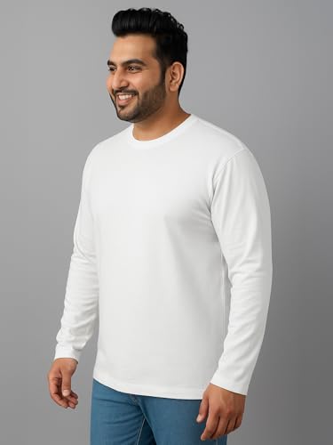 Image of Veirdo Pure Cotton Regular Fit Solid Core Plus Size Plus Size Full Sleeve T-Shirt for Men (Sizes: 2XL to 5XL)