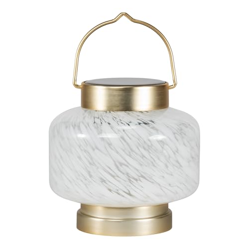 Allsop Home and Garden Solar Boaters Lantern Square, Handblown Glass with Solar Panel and LED Light, Weather-Resistant for Outdoor Deck, Patio, Garden, Square/White, 1-Count