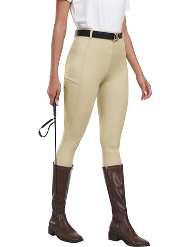 MoFiz Pantalones Hipica Mujer Pantalones Ecuestres Silicon Full Seat Mallas Equitacion Pantalones para Verano Caqui M