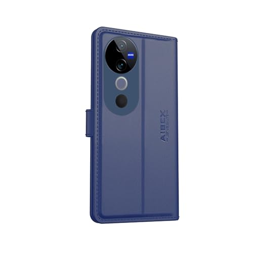 Image of AIBEX Vivo T3 Ultra 5G / Vivo V40 5G / Vivo V40 Pro 5G Flip Cover Leather Finish with Magnatic Closure | Inside TPU with Card Pockets | Wallet Stand | Complete Protection Flip Case -Blue