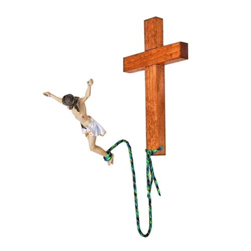 Washranp Kreuz-Wanddekoration "Jesus springt sicher, hier ist ein Produkttitel zum Auflisten, Bungee-Dekoration, einzigartiges Büro, Kirche, hängendes Kruzifix, Christus, Retter A