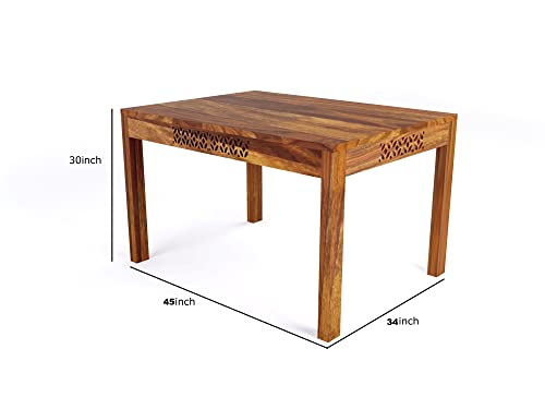 Image of Sheesham Wood 4 Seater Dining Table Set for Home Hall || Solid Wood Dining Table with 3 Chairs and Bench for Hotels || Dining Room Sets - Teak Finish