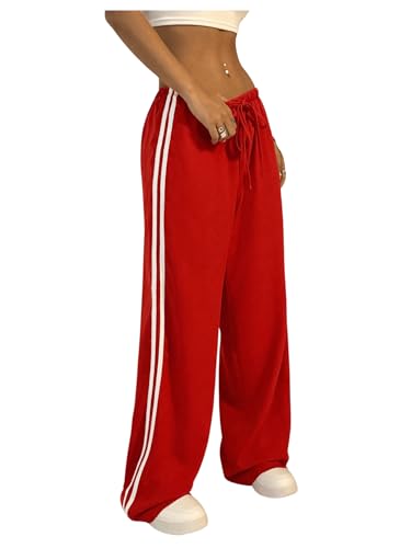 SHENHE Women's Wide Leg Loose Sweatpants Low Rise Y2k Drawstring Workout Sports Pants3