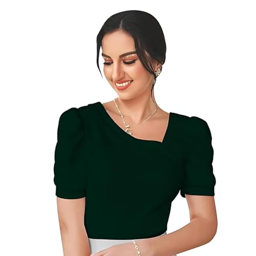Image of Women's Asymmetric Neck Puff-Balloon Bishop Sleeve Casual Tee Top | Winter Dress | Western Dress | Women Dress | Trendy Dress