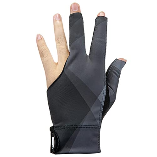 YOUTHINK Billiard Gloves Elastic, 3 Open Fingers, Non Slip, Breathable, Wear Resistant, Left Hand, for Men Women with Sweat and Wet Weather, Ideal for Snooker and Pool Players (Fan (Gray)