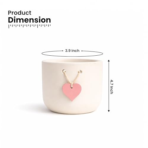 Image of Urban Plant Cherish Terracotta Pot with Heart Tag | 4.7 Inch Matte Finish Planter with Drainage Hole | Decorative Indoor Tabletop Flower Pot for Gifting & Home Decor