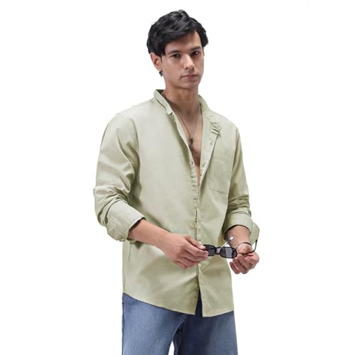 Image of Urbano Fashion Men's Cotton Full Sleeve Regular Fit Casual Solid Shirt with Band Collar