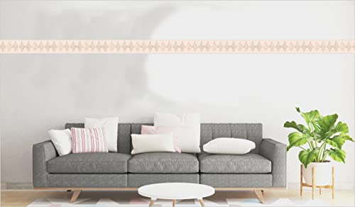 Dundee Deco Ddazbd9281 Peel And Stick Wallpaper Border - Geometric Pink Diamonds Wall Border Retro Design, 15 Ft X 7 In (4.57M X 17.78Cm), Self Adhesive #TOP3