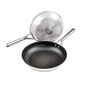 Ninja Foodi ZEROSTICK Stainless Steel 2-Piece Frying Pan Set, 24cm/28cm [C62200UK] Non-Stick, Induction Compatible, Dishwasher Safe